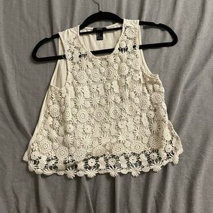 White Floral Lace Sleeveless Tank Top